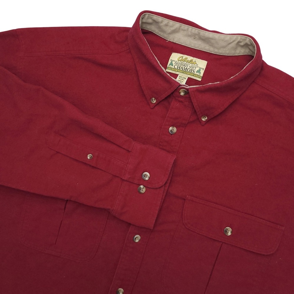 Cabela's Shirt Mens 2XL Red Solid Chamois Flannel Long Sleeve Button Up Casual